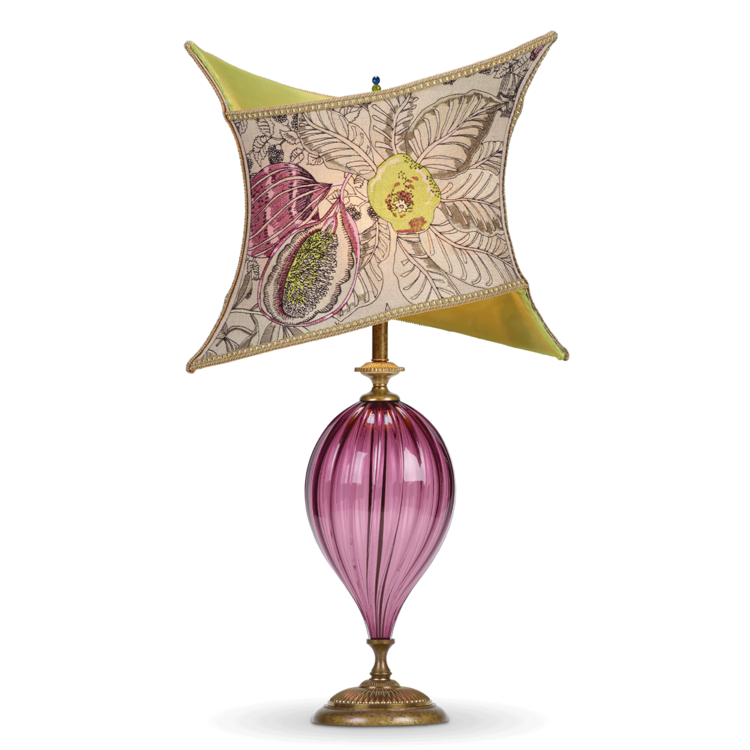 Kinzig Design Marie Table Lamp 188Y159 Colors Purple, Mauve, Lime Green Blown Glass and Fabric Artistic Artisan Designer Table Lamps