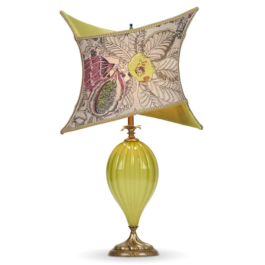 Marie Table Lamp 189Y159 Colors Green Blown Glass Base Pinks Green Beige Envelope Shaped Shade by Kinzig Design Kinzig Design Table Lamps