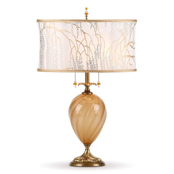 Kinzig Design Matilda Table Lamp 155 AF 133 Colors Gold Opaque Blown Glass Base With A Soft White Silk Shade Artistic Artisan Designer Table Lamps