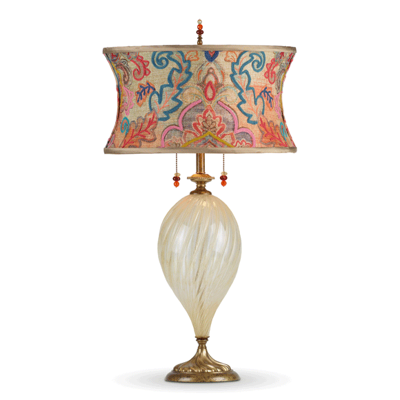 Kinzig Design Melanie Table lamp 194K165 Colors Teal Red Orange Rose and Gold Blown Glass and Fabric Artistic Artisan Designer Table Lamps