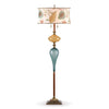 Kinzig Design Micah Floor Lamp F173 Af 147 Colors Jade and Gold Blown Glass Base with Cream Gold Pink and Green Embroidered Shade Artistic Artisan Designer Floor Lamps