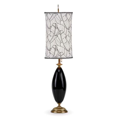 Kinzig Design Molly Table Lamp 161 Ai 150 Colors Black Blown Glass Base with Black and White Embroidered Shade Artistic Artisan Designer Table Lamps