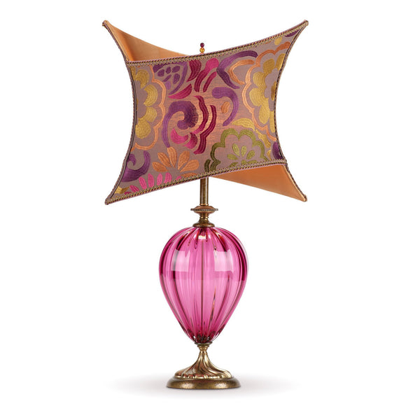 Kinzig Design Nadia Table Lamp 163 Y 141 Colors Fuchsia Purple Gold Copper with Silk Shade and Blown Glass Base Artistic Artisan Designer Table Lamps