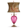 Kinzig Design Natalia Rose Nadia Table Lamp 163I94 Colors Raspberry Blown Glass Base with Rose and Rust Floral Woven Jacquard Shade Artistic Artisan Designer Table Lamps