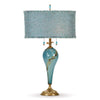 Kinzig Design Noa Table Lamp 231AF177 Colors Aqua Blue Blown Glass Base with Beaded Soft Blue Shade Artistic Artisan Designer Table Lamps