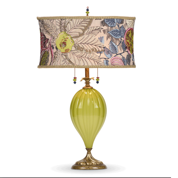 Kinzig Design Olivia Table lamp 189AF159 Colors Lime Green, Purple Blue Blown Glass and Fabric Artistic Artisan Designer Table Lamps
