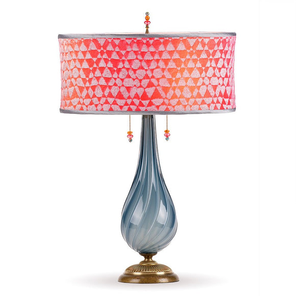 Kinzig Design Sacha Table Lamp 159 AJ 136 Colors Blue Gray Blown Glass Base With Pink Red And Coral Shade Artistic Artisan Designer Table Lamps