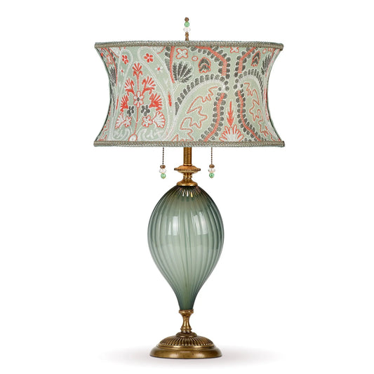 Kinzig Design Steele Table Lamp 221K171 Colors Green Orange Gray Shade Green Gray blown glass Base Artisan Designer Table Lamps