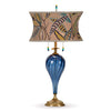 Kinzig Design Vicky Table Lamp 215K167 Colors Navy Teal Gold and White Shade Deep Blue Blown Glass Base Artisan Designer Table Lamps