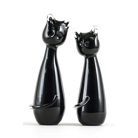 Krystyna Glass Black Cat Set Hand Blown Art Glass