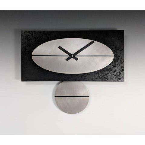 Leonie Lacouette Black and Steel Pendulum Wall Clock 16 in Painted Wood and Stainless Steel Artistic Artisan Designer Wall Clocks