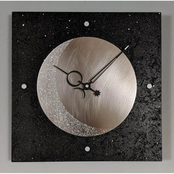 Leonie Lacouette Eclipse Wall Clock in Hand Painted Wood and Textured Stainless Steel Artistic Artisan Designer Wall Clocks