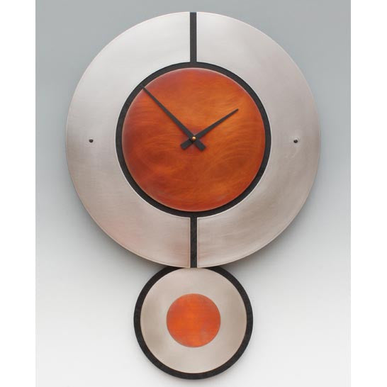 Leonie Lacouette Stainless Steel Black Wood and Copper Zaki Pendulum Clock, Artistic Artisan Designer Clocks