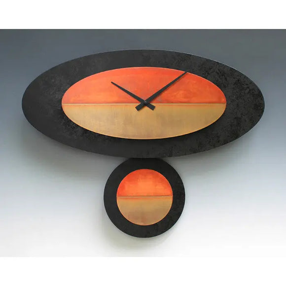 Leonie Lacouette Stand Alone Oval Black Pendulum Clock, Artistic Artisan Designer Clocks