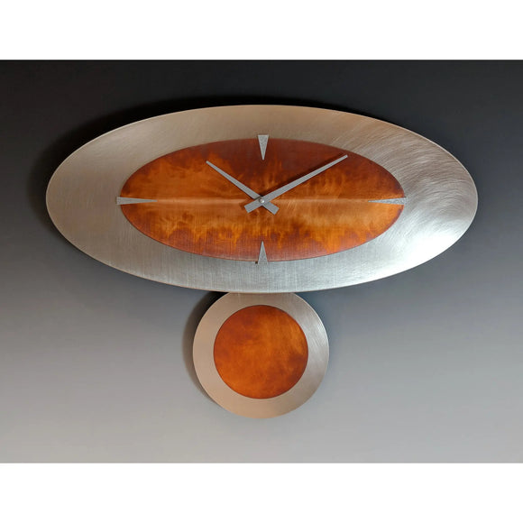 Stand Alone Oval Steel and Copper Pendulum Wall Clock by Leonie Lacouette