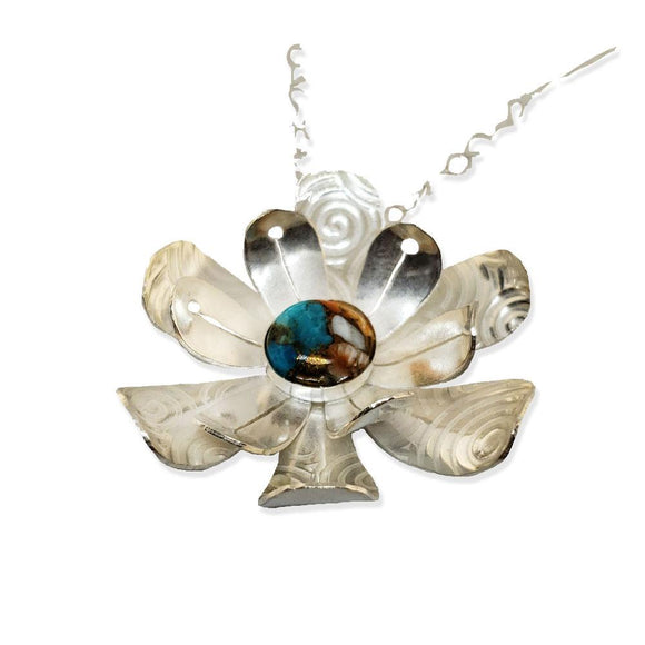 Echinacea Flower Pendant Necklace N3T25Sterling Silver and Gemstone by Silver Garden Designs, Chris Messina