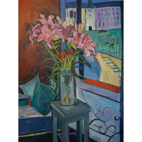 Lila Bacon Floral Painting on Canvas Lilies A La Matisse c-lb62