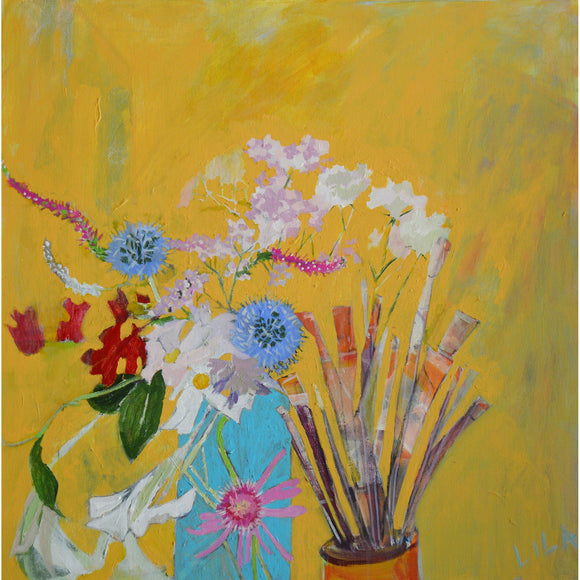 Lila Bacon Floral Painting on Canvas Yellow 2019 24x24 c-lb316