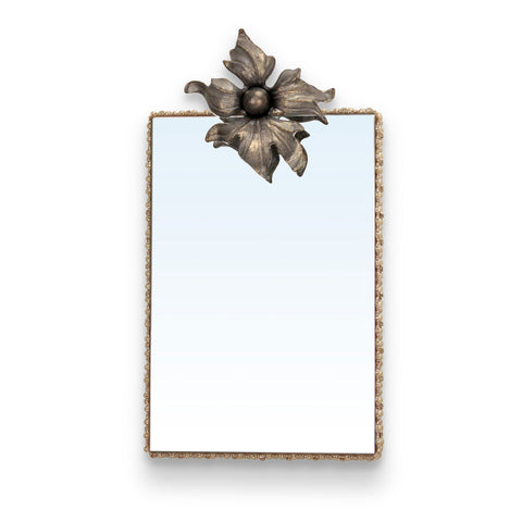 Luna Bella Adelaid Mirror with Hand Painted Iron Flower in Champagne and Iron Tone with Cream and Smoke Stone Trim Artistic Artisan Designer Mirrors