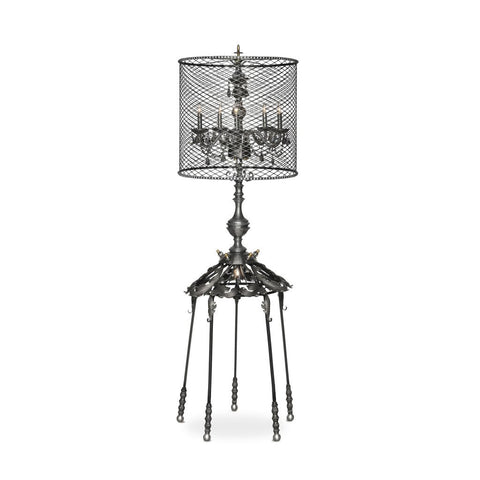 Luna Bella Aria Floor Lamp in Pewter with Iron Leaves and Smoked Glass Crystals Artistic Artisan Designer Floor Lamps