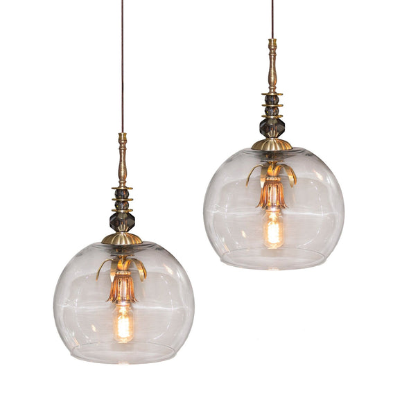 Luna Bella Beetle Pendant Lamp with Smoked Glass Crystal Globe and Brass Details Artistic Artisan Designer Pendant Lamps