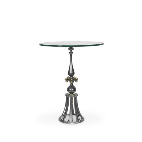 Luna Bella Birdie Side Table Metal with Glass Top and Solid Brass Details Artistic Artisan Designer Side Tables
