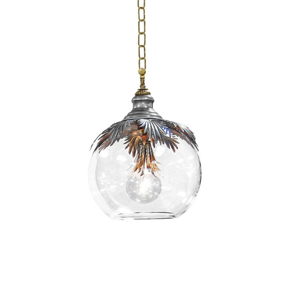 Luna Bella Bulbis Pendant Lamp with Iron Brass and Pewter Details Clear Crystal Globe Artistic Artisan Designer Pendant Lamps