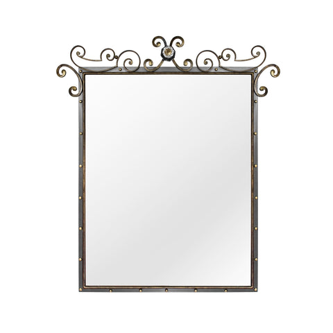 Luna Bella Camus Mirror with Hand Forged Iron Frame in Pewter Finish and Solid Brass and Leaded Crystal Details Artistic Artisan Designer Mirrors