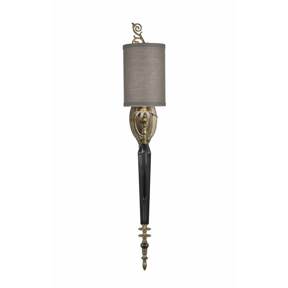 Luna Bella Corona Sconce with Leaded Crystal Smoke Colored Column and Brass and Crystal Details Artistic Artisan Designer Sconces