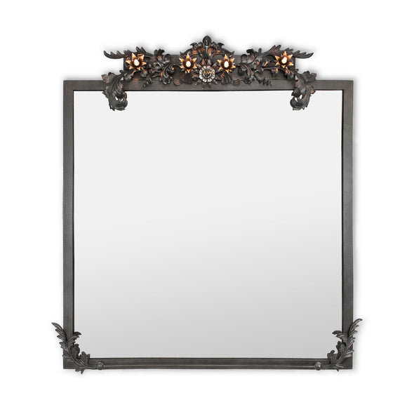 Luna Bella Florette Mirror with Lights Blackened Steel Artistic Artisan Designer Mirrors