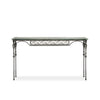 Luna Bella Gazou Console with Hand Forged Steel Base and Glass Top Artistic Artisan Designer Console Tables