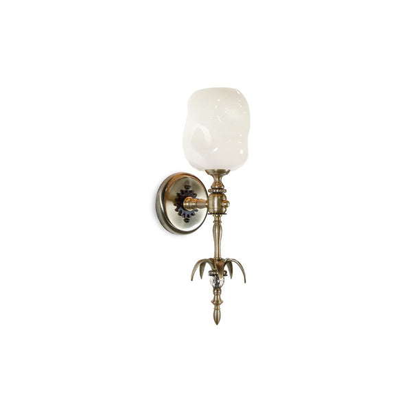 Luna Bella Morel Sconce with Solid Brass Body and Pearlized Glass Shade Artistic Artisan Designer Sconces Wall Lights