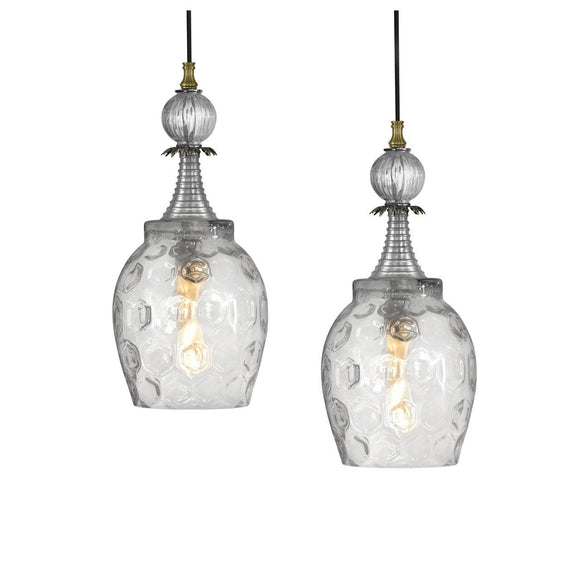 Luna Bella Oberon Large and Small Pendant with Honeycomb Glass and Brushed Silver Artistic Artisan Designer Pendant Lighting