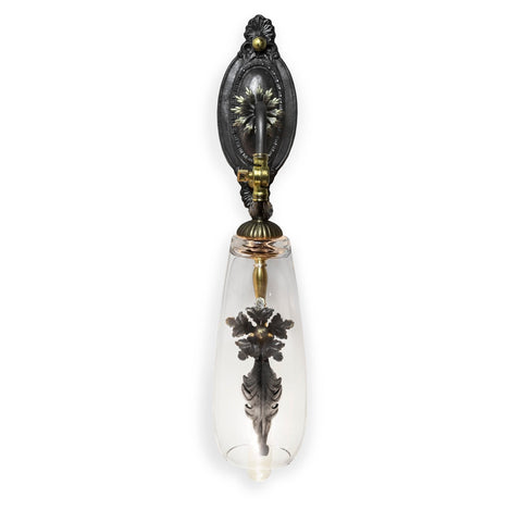 Luna Bella Papillon Wall Sconce with Steel Leaves and Leaded Glass Artistic Artisan Designer Wall Sconces