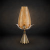 Puff Table Lamp with Metal Base Decorative Leaf and Blown Copper Glass by Luna Bella