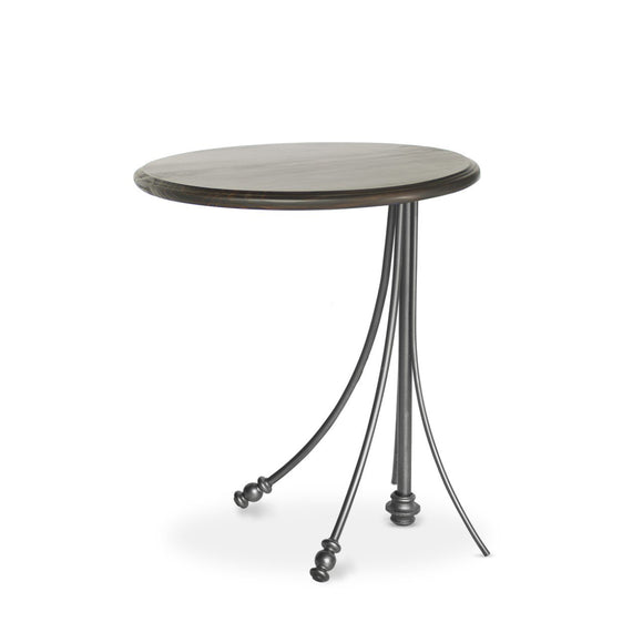 Luna Bella Sandro Wood Top Side Table with Hand Forged Iron Base Artistic Artisan Designer Side Tables
