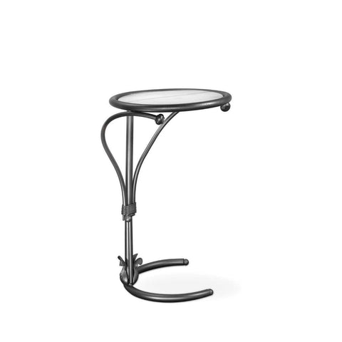 Luna Bella Simoney Side Table with Hand Forged Pewter Finish and Marble Top that Swivels Artistic Artisan Designer Side Tables