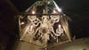 St Michel Chandelier, Iron, Five-sided, 5-armed Clear Glass Chandelier Insert, Metal Leaves by Luna Bella