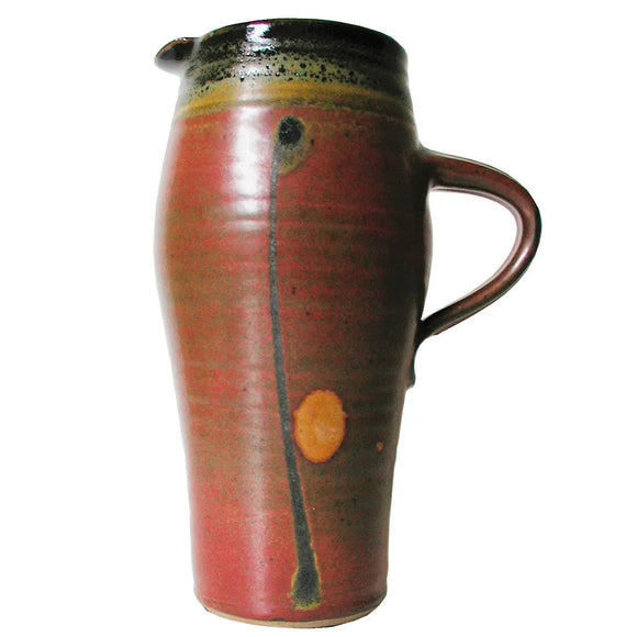 Maishe Dickman Hand Thrown Stoneware Shaner Red and Tenmoko Black Pitcher Tall, Artistic Artisan Pottery