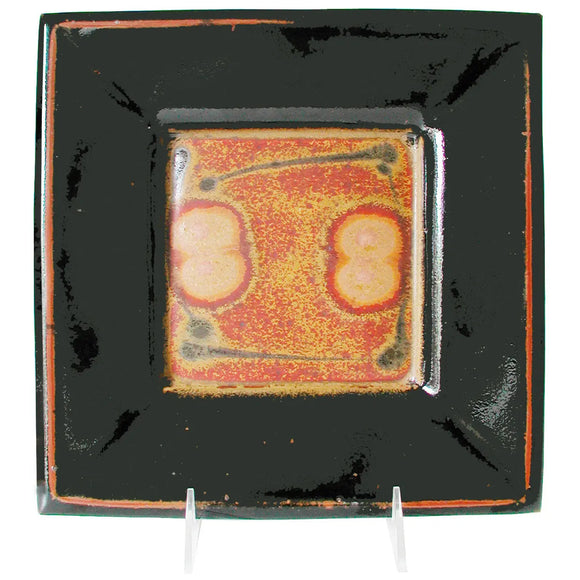 Maishe Dickman Hand Thrown Stoneware Shaner Red and Tenmoko Black Square Plate, Artistic Artisan Pottery