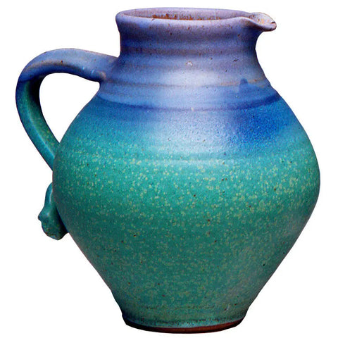 Maishe Dickman Hand Thrown Stoneware Turquoise Pitcher Fat, Artistic Artisan Pottery