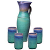 Maishe Dickman Hand Thrown Stoneware Turquoise Tall Pitcher and Four Tumbles, Artistic Artisan Pottery