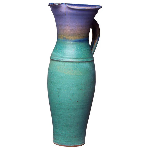 Maishe Dickman Hand Thrown Stoneware Turquoise Pitcher Tall, Artistic Artisan Pottery