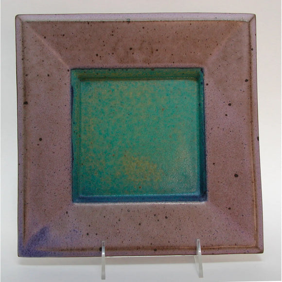 Maishe Dickman Hand Thrown Stoneware Turquoise Plate Square, Artistic Artisan Pottery