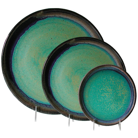 Maishe Dickman Hand Thrown Stoneware Turquoise Plates, Dinnerware, Place Setting, Artistic Artisan Pottery