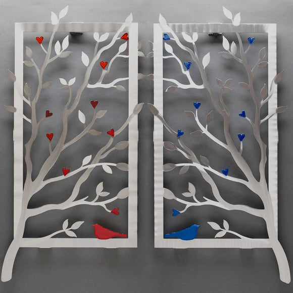 Metal Petal Art by Sondra Gerber Red or Blue Window View Wall Sculpture W005C in Brushed Aluminum