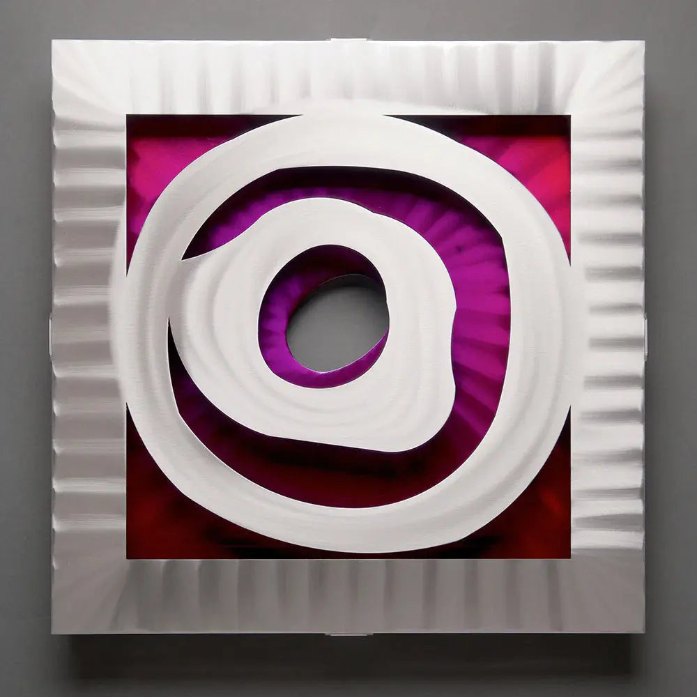 Metal Petal Art by Sondra Gerber Ripple Effect Set Hand Painted Brushed Aluminum Wall Sculptures red/purple close up