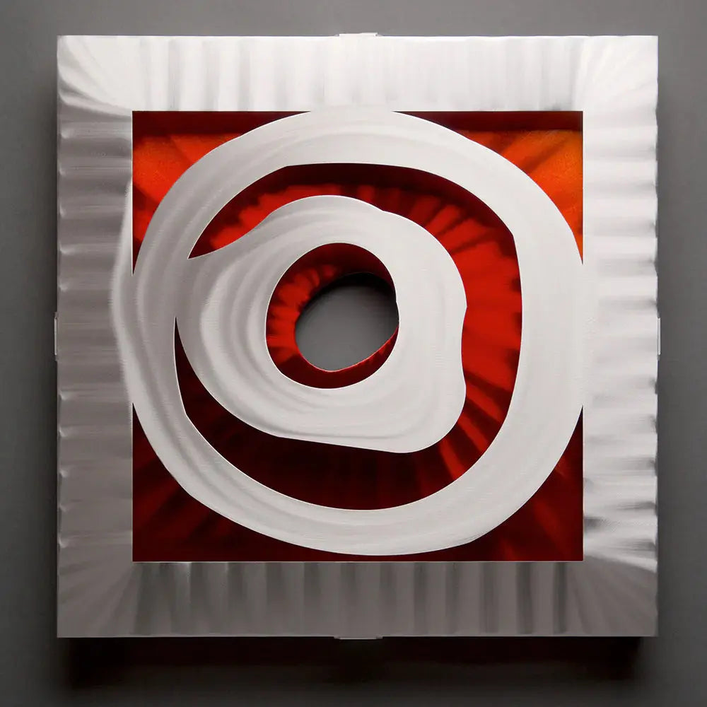 Metal Petal Art by Sondra Gerber Ripple Effect Set Hand Painted Brushed Aluminum Wall Sculptures red/orange closeup