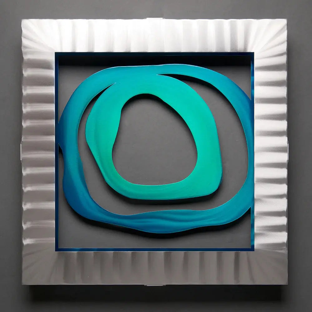 Metal Petal Art by Sondra Gerber Ripple Effect Set Hand Painted Brushed Aluminum Wall Sculptures green close up