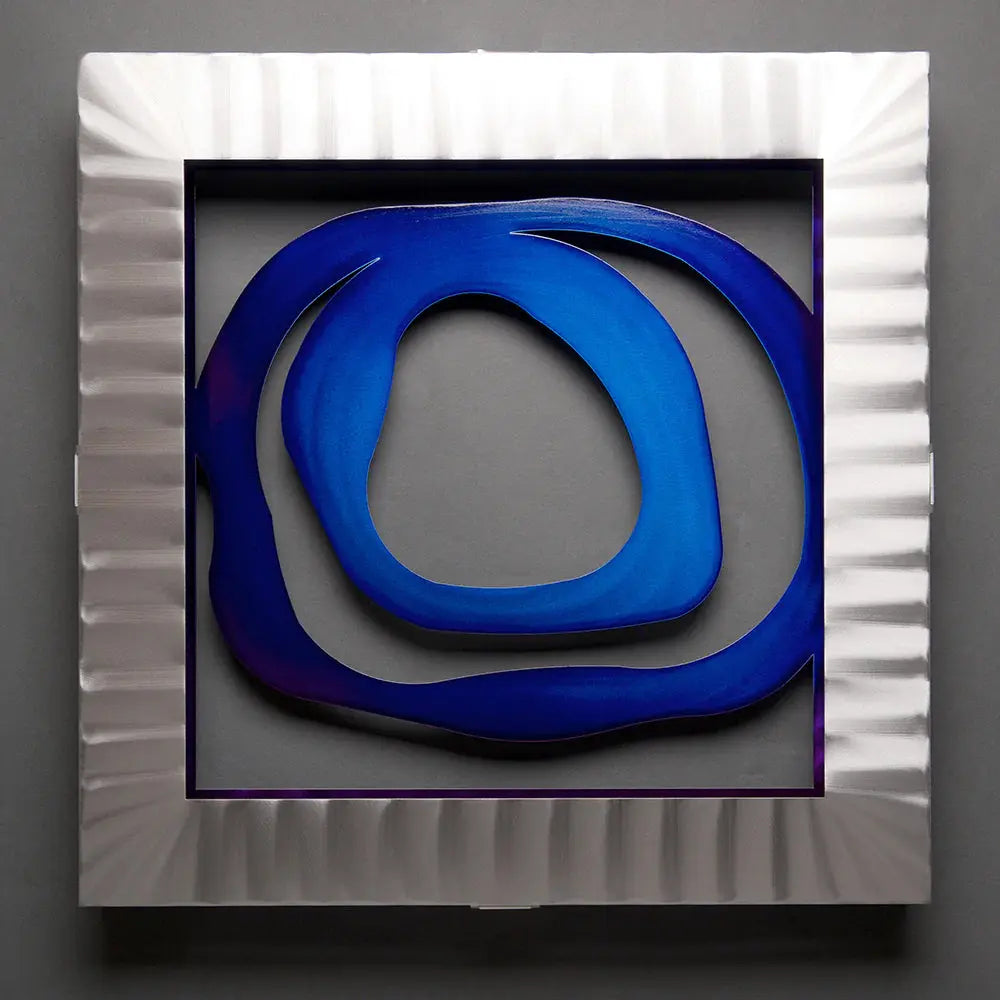 Metal Petal Art by Sondra Gerber Ripple Effect Set Hand Painted Brushed Aluminum Wall Sculptures blue close up